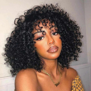 Ali Annabelle Curly Bob Wig with Bangs 100% Human Hair Beginner Friendly Wigs